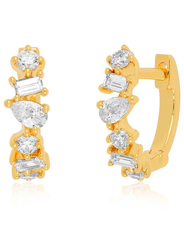 Yellow Gold Multi Faceted Diamond Mini Huggie Earrings For Discount