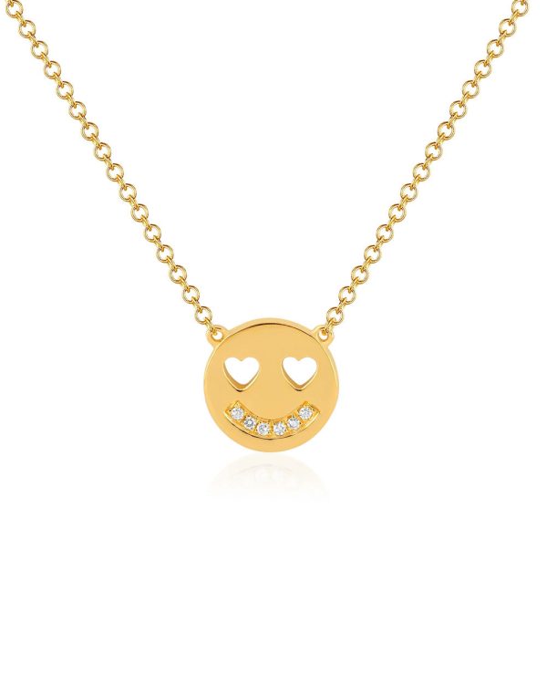 Yellow Gold Diamond Smiley Necklace Online now