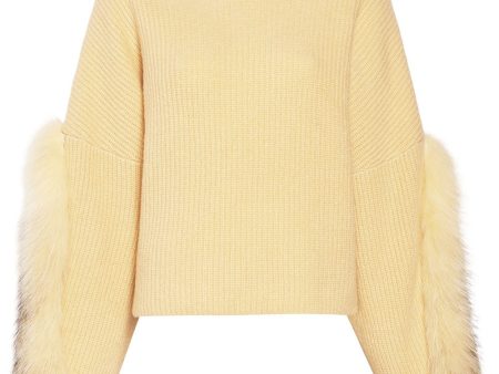 Yellow Mockneck Fox Fur Sweater Fashion