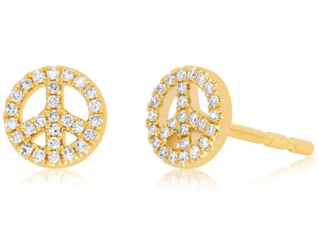 Yellow Gold Diamond Mini Peace Stud Earrings Discount