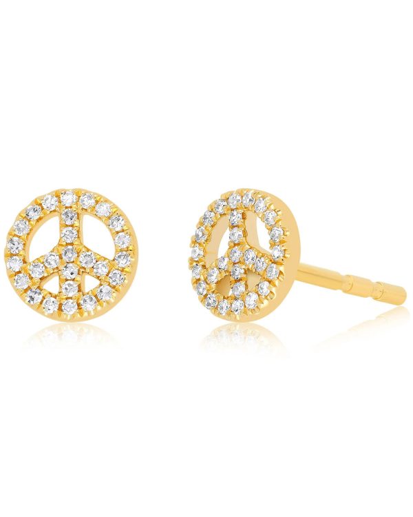 Yellow Gold Diamond Mini Peace Stud Earrings Discount