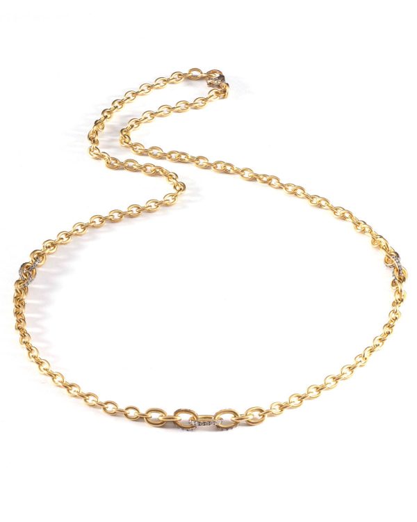 Yellow Gold Diamond Handmade Chain Link Necklace Cheap