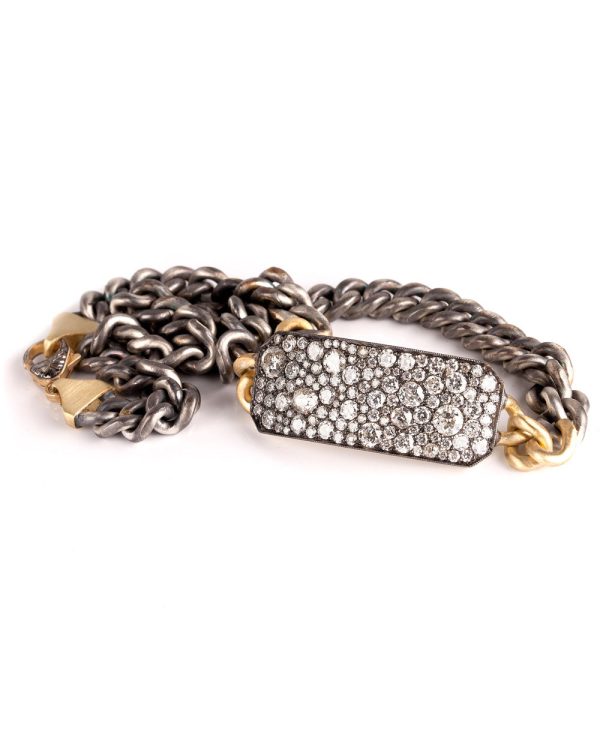 Yellow Gold and Sterling Silver Diamond 10 Table Wrap Bracelet For Discount