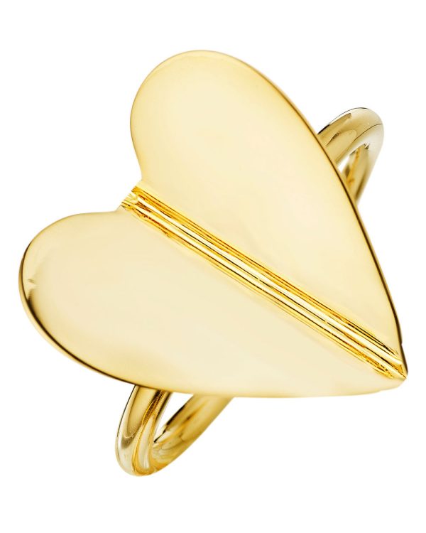 Yellow Gold Wings of Love Folded Heart Ring For Cheap