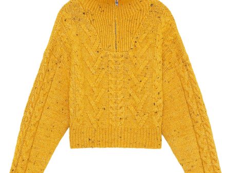 Yellow Spectra Cable Knit Quarter Zip Pullover Hot on Sale