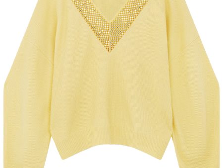 Yellow Embellished Knit Sweater Hot on Sale