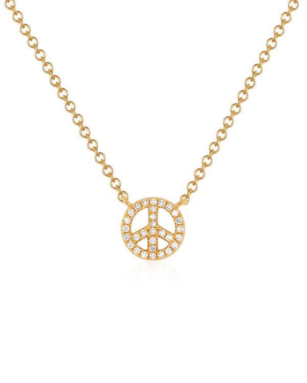 Yellow Gold Diamond Mini Peace Necklace Online Hot Sale