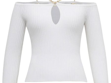 White Rib Off The Shoulder Quinn Top For Sale