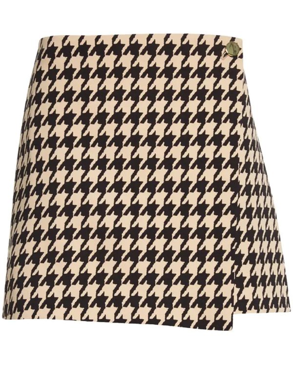 Almond Houndstooth Renna Wrap Mini Skirt Hot on Sale