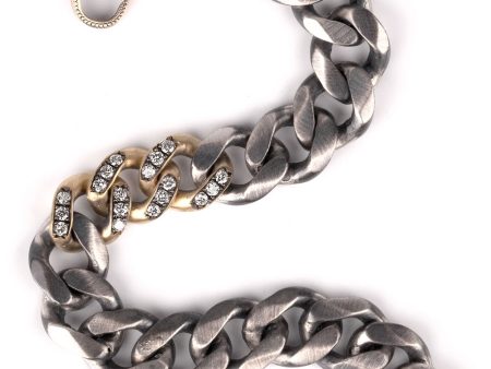 Yellow Gold and Sterling Silver Small Diamond Link Bracelet For Cheap