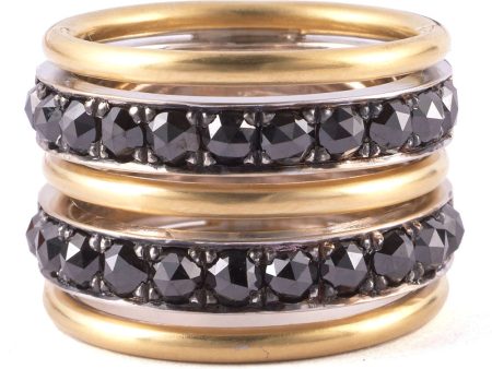 Yellow and White Gold Black Diamond Spiral Ring For Cheap