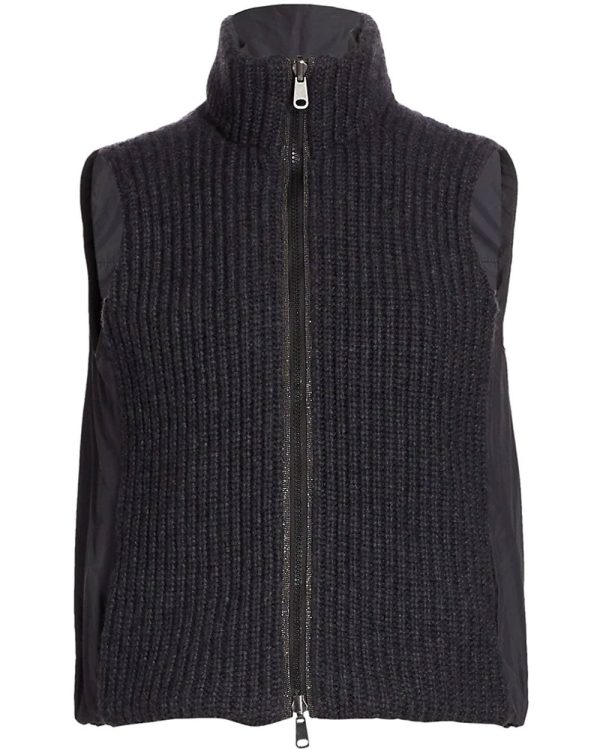 Anthracite Nylon Knit Reversible Vest For Cheap