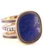 Yellow Gold Lapis and Diamond Oval Triple Shank Ring Cheap