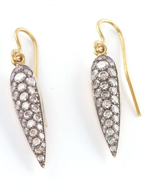 Yellow Gold and Platinite Baby Diamond Dagger Earrings on Sale