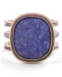 Yellow Gold Lapis and Diamond Oval Triple Shank Ring Cheap