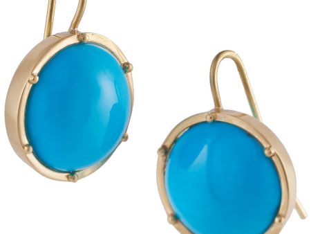 18K Yellow Gold Turquoise Button Earrings Online now