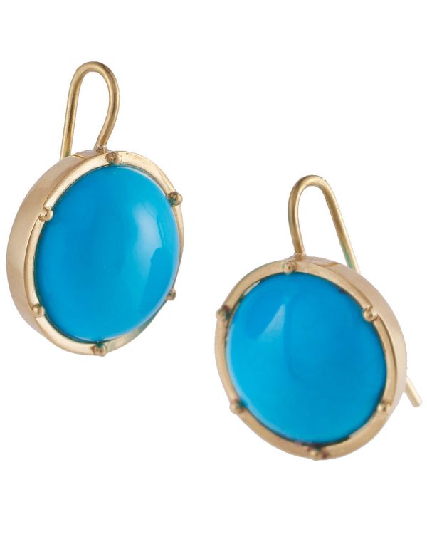 18K Yellow Gold Turquoise Button Earrings Online now