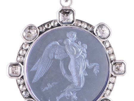 18K White Gold and Diamond Intaglio Pendant For Sale