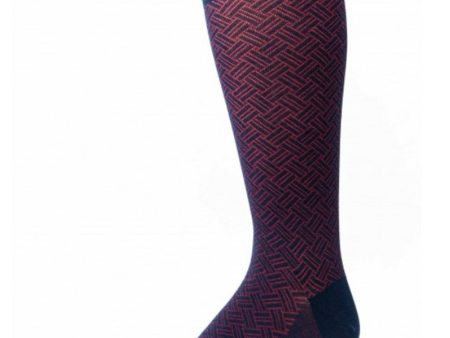 Basket Weave Over the Calf Socks in Navy and Red Discount