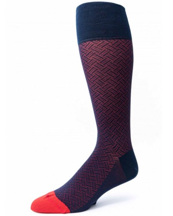 Basket Weave Over the Calf Socks in Navy and Red Discount