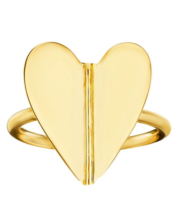 Yellow Gold Wings of Love Folded Heart Ring For Cheap