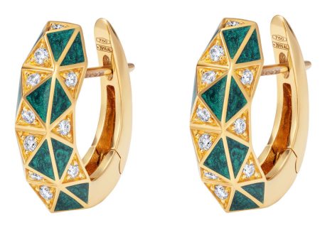 Yellow Gold and Green Enamel Candy Rock Enamel Hoop Earrings For Sale