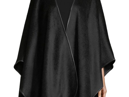 Black Baby Alpaca Leather Trimmed U-Cape Online Sale