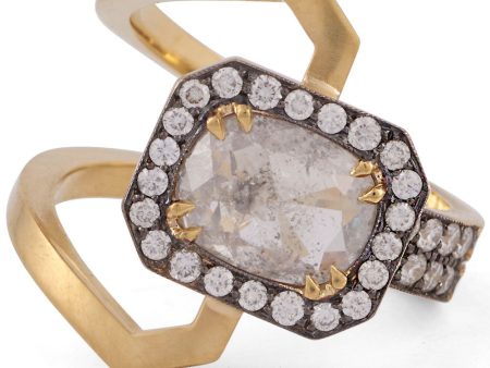 Yellow Gold Grey Rough Cut Diamond Electra Ring Online Sale